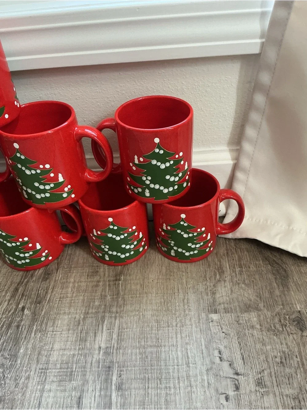 Lot of 8 Vintage Waechtersbach Christmas Tree Red Mugs Cups West Germany Vtg